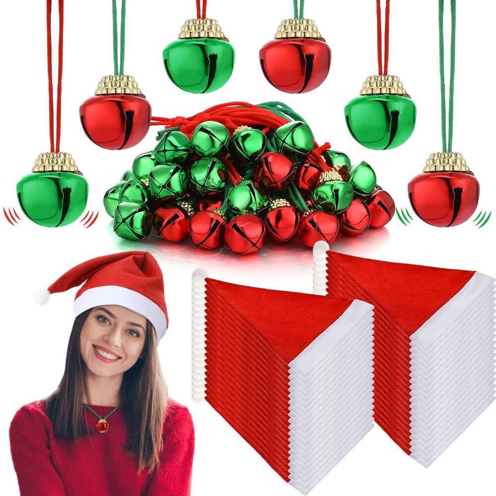 1999 96 Pcs Christmas Santa Hats Bulk for Adult with Christmas Bell